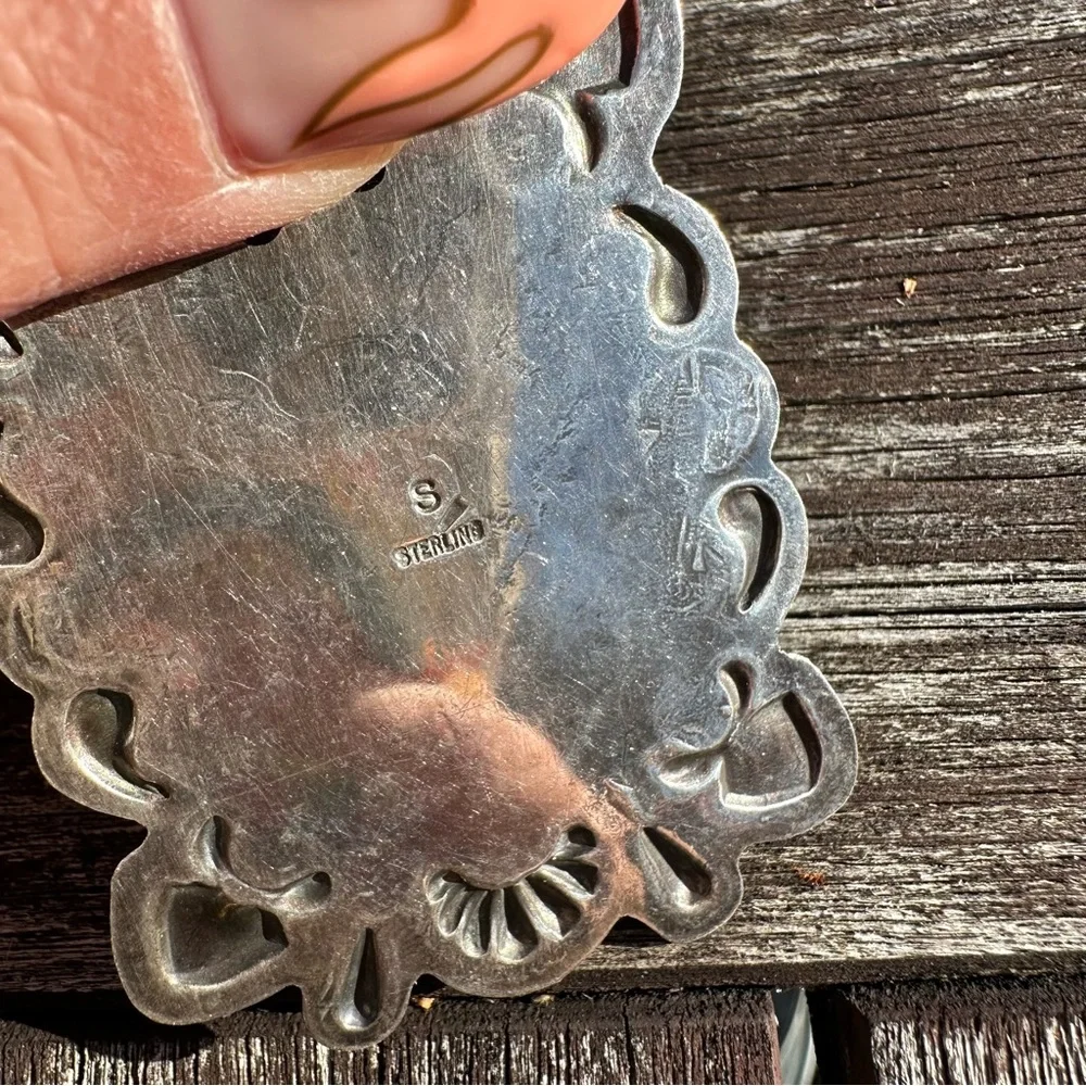 Dean Sandoval repousse silver and turquoise statement pendant - Picture 7 of 8